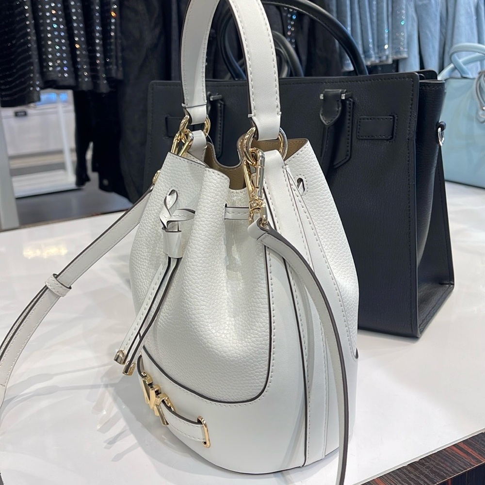 MICHAEL KORS 
Reed Medium Pebbled Leather Bucket Bag Satchel Crossbody Handbag - Picture 3 of 16